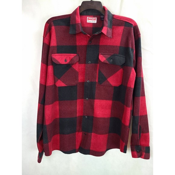 Vintage Wrangler Men's (L) Black & Red Buffalo Plaid Fleece Button Up Shirt - Picture 1 of 9